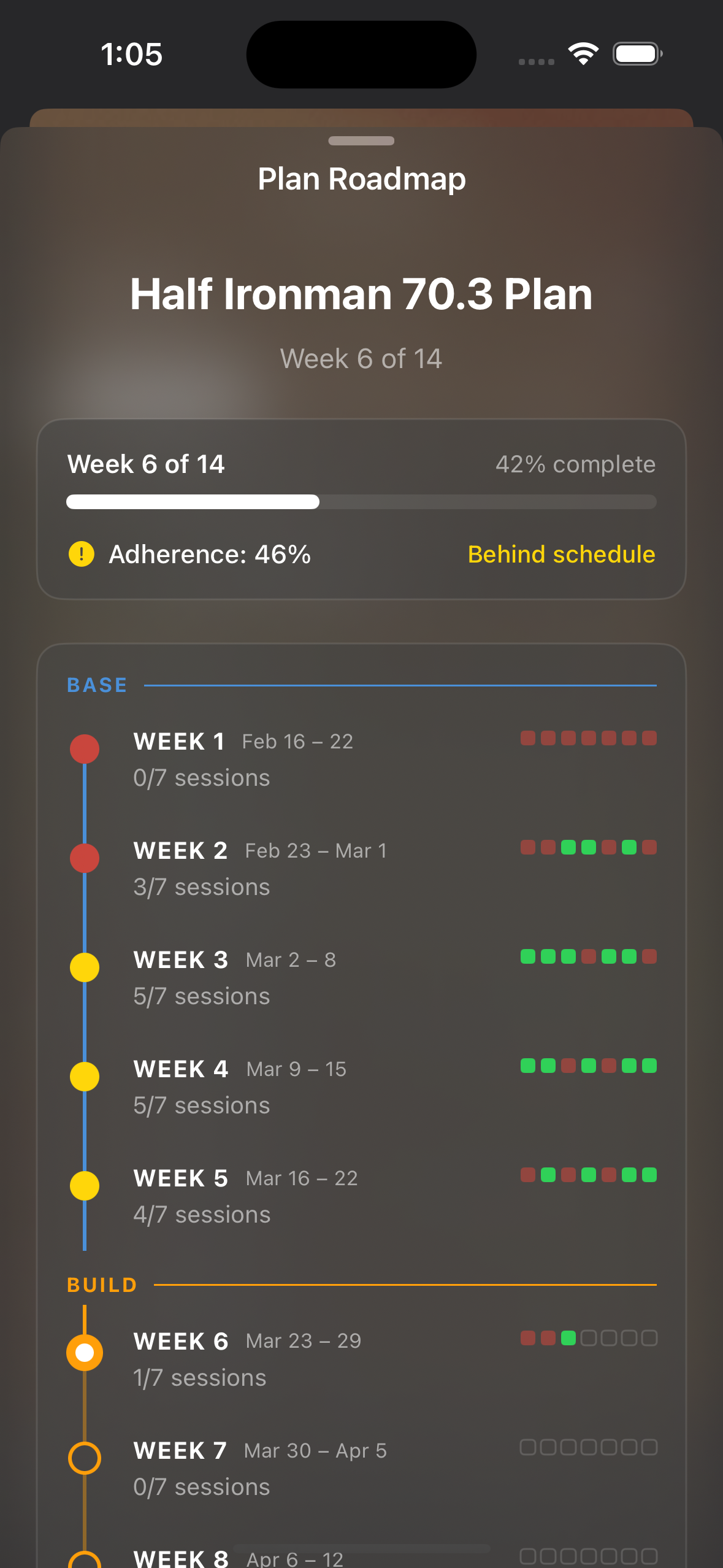 Training plan progress